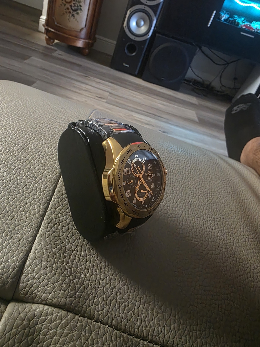 Aquaswiss Gold-Tone Chronograph Watch with Black Dial